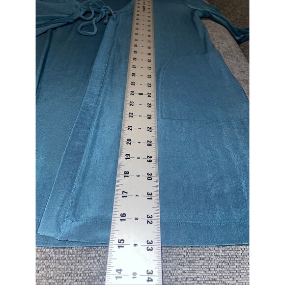 Chicos Travelers Cardigan Teal Open Front Tie Soft Stretch Knit Chic Capsule - Picture 6 of 9